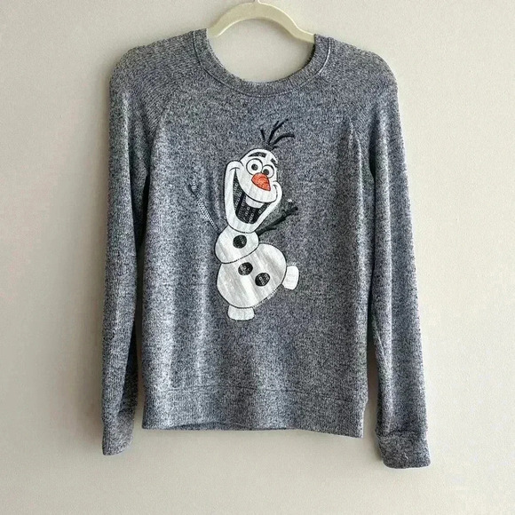 Disney Frozen Olaf Sequin Gray Knit Lightweight Sweater, Size Medium - Picture 2 of 16